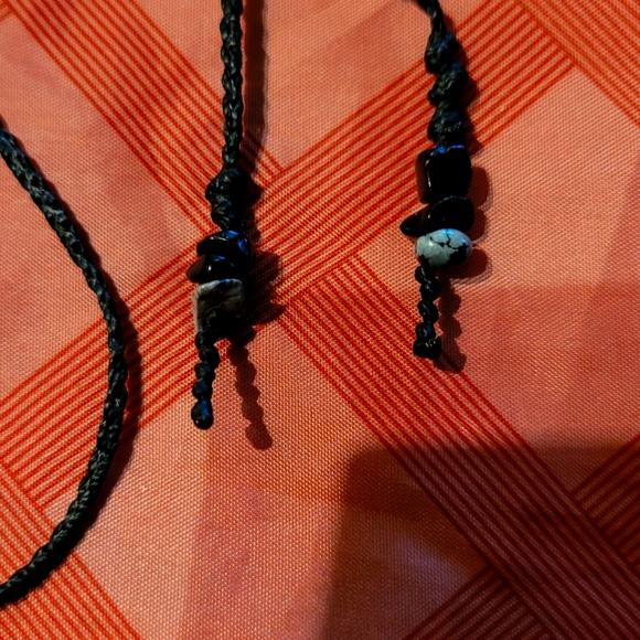 Macrame necklace obsidian and snowflake obsidian by SaLtY RoCks jewery. A - Picture 6 of 8